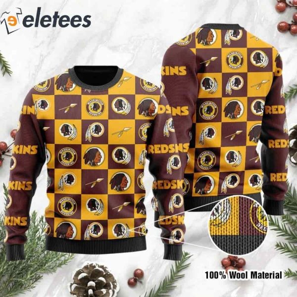 Redskins Logo Checkered Flannel Design Knitted Ugly Christmas Sweater