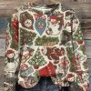 Retro Christmas Tree Santa Claus Print Sweatshirt