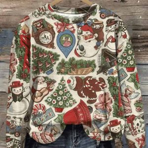 Retro Christmas Tree Santa Claus Print Sweatshirt