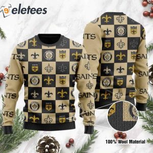 Saints Logo Checkered Flannel Design Knitted Ugly Christmas Sweater1