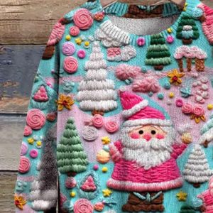 Santa Christmas Art Print Knit Pullover Sweater 2