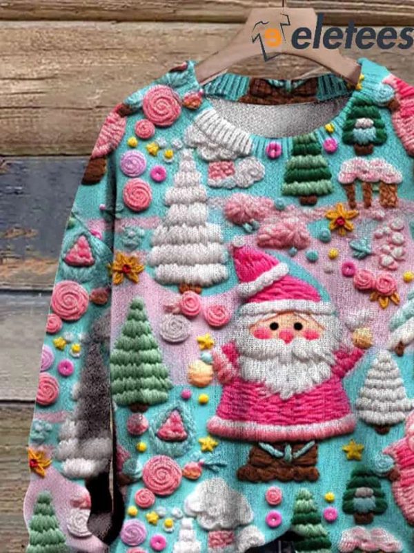 Santa Christmas Art Print Knit Pullover Sweater