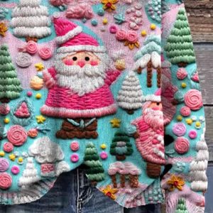 Santa Christmas Art Print Knit Pullover Sweater 3