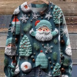 Santa Claus Print Knit Pullover Sweater