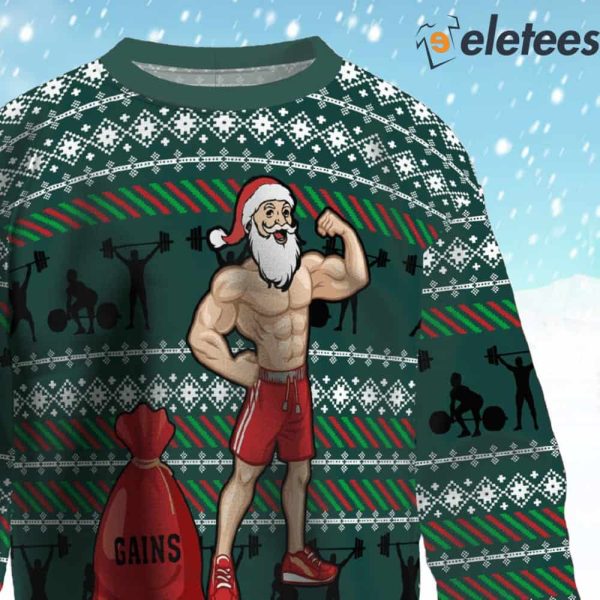 Santa Lifts Weights Ugly Christmas Sweater