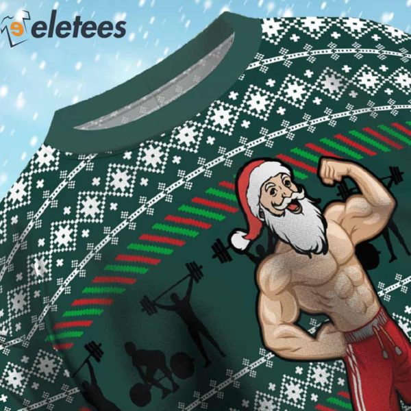Santa Lifts Weights Ugly Christmas Sweater