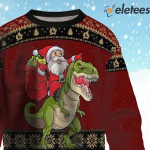 Santa and Tyrannosaurus Ugly Christmas Sweater 2