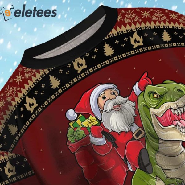 Santa and Tyrannosaurus Ugly Christmas Sweater
