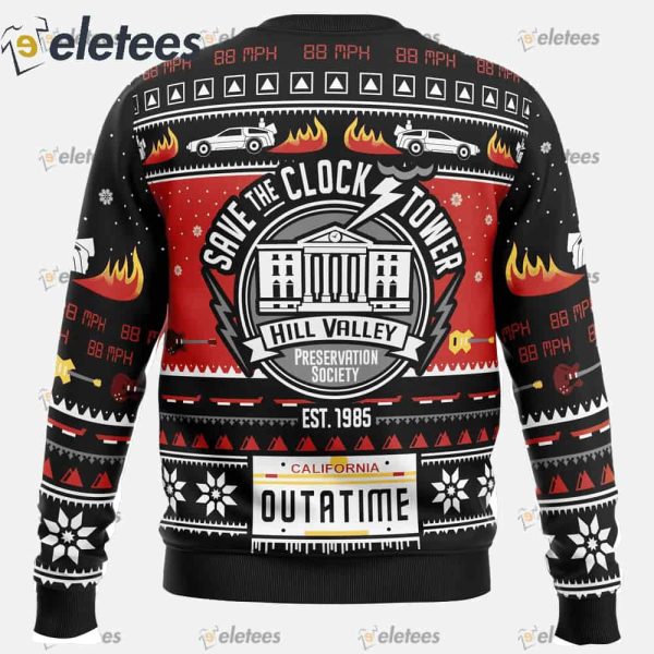 Save The Clock Tower Back To The Future Ugly Christmas Sweater