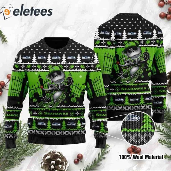 Seahawks Jack Skellington Halloween Knitted Ugly Christmas Sweater