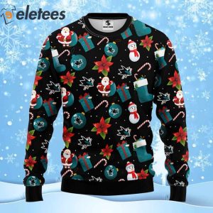 Sharks Hockey Santa Snowman Ugly Christmas Sweater