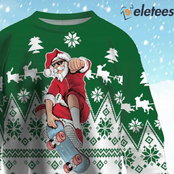 Skateboarding Santa Ugly Christmas Sweater