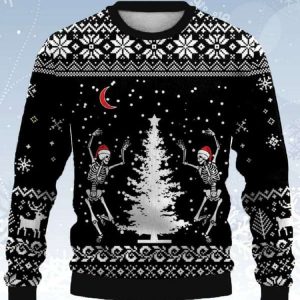 Skeleton Dancing With Christmas Tree Ugly Sweater