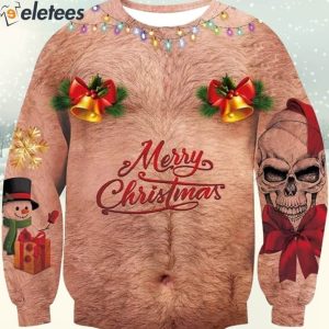 Skull Bell Hairy Chest Merry Christmas Ugly Sweater