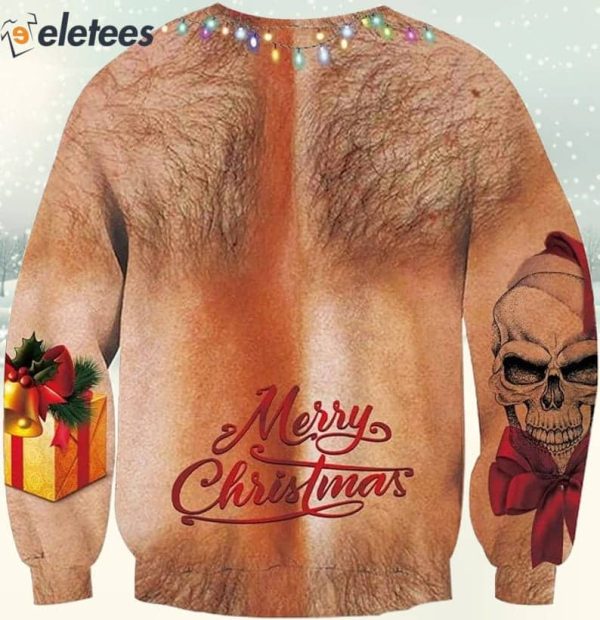 Skull Bell Hairy Chest Merry Christmas Ugly Sweater
