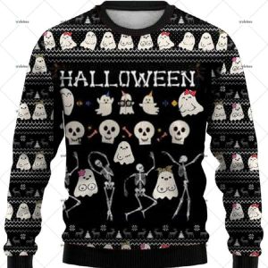 Skull Skeleton Ghost Halloween Ugly Christmas Sweater