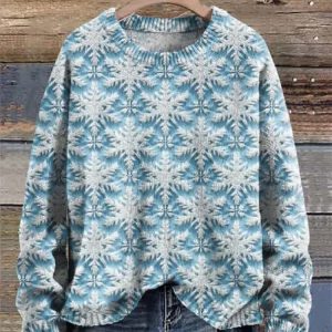 Snowflakes Snowy Christmas Winter Christmas Print Knit Pullover Sweater