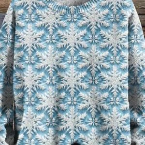 Snowflakes Snowy Christmas Winter Christmas Print Knit Pullover Sweater 2