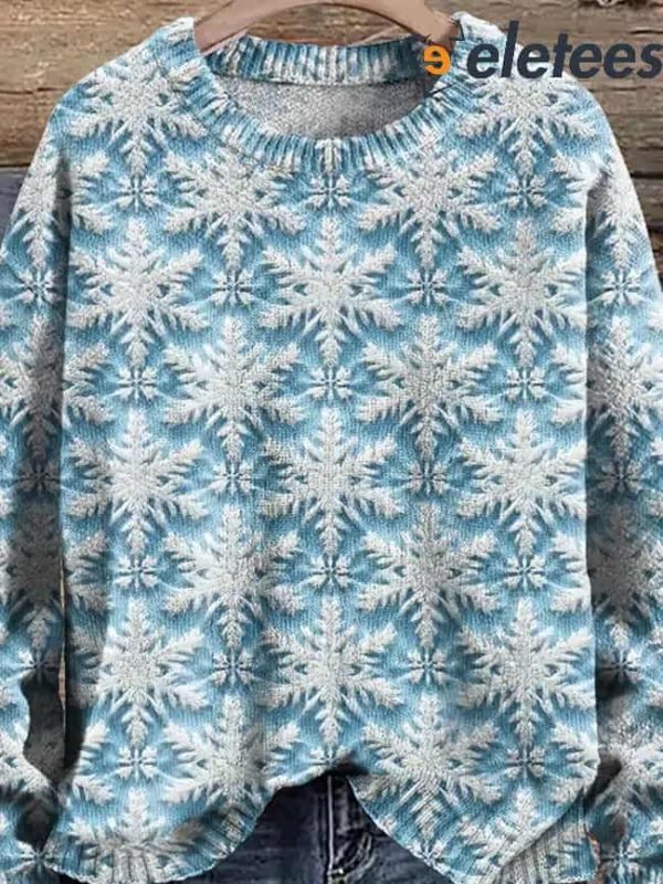 Snowflakes Snowy Christmas Winter Christmas Print Knit Pullover Sweater