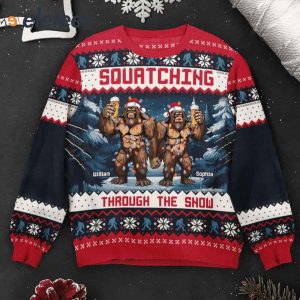 Squatching Through The Snow Custom Name Ugly Christmas Sweater1
