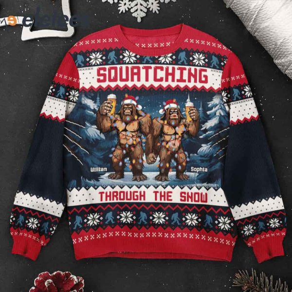 Squatching Through The Snow Custom Name Ugly Christmas Sweater