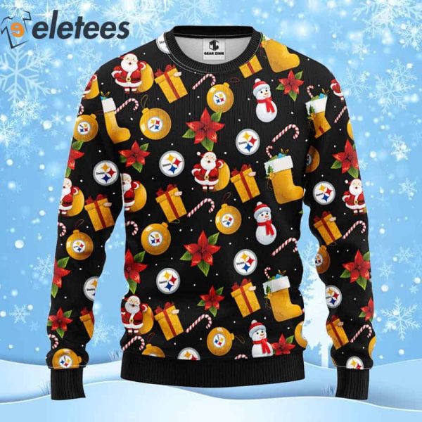 Steelers Football Santa Snowman Ugly Christmas Sweater