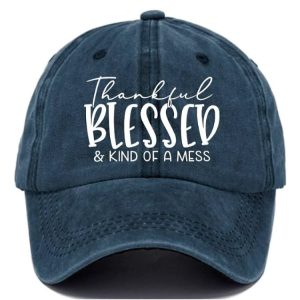 Thankful Blessed Kind of A Mess Print Baseball Cap1