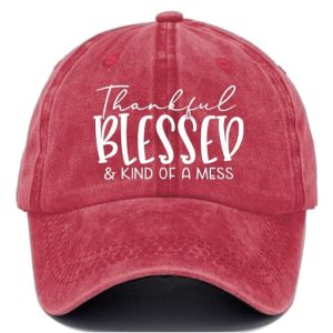 Thankful Blessed Kind of A Mess Print Baseball Cap2
