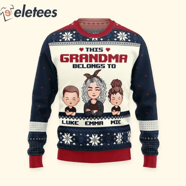 This Grandma Belongs To Custom Name Ugly Christmas Sweater