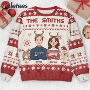 This Is Our Family 4 Members Custom Name Ugly Christmas Sweater
