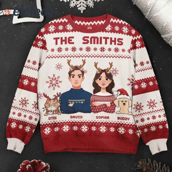 This Is Our Family 4 Members Custom Name Ugly Christmas Sweater