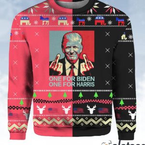 Trump Middle Finger One For Biden One For Harris Ugly Christmas Sweater 2