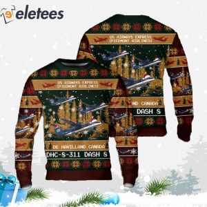 US Airways Express Piedmont Airlines De Havilland Canada DHC 8 311 Dash 8 Ugly Christmas Sweater 2