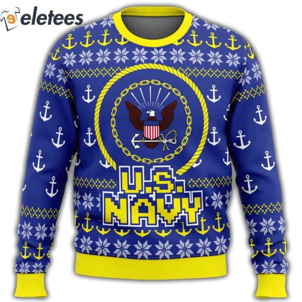 US Navy Anchor Pattern Veteran Ugly Christmas Sweater