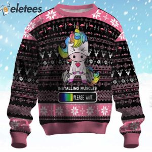 Unicorn Installing Muscles Please Wait Ugly Christmas Sweater