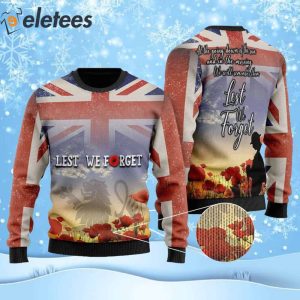 United Kingdom Veterans Lest We Forget Ugly Christmas Sweater 2