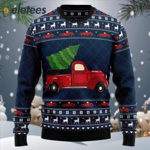 Vintage Red Truck Ugly Christmas Sweater