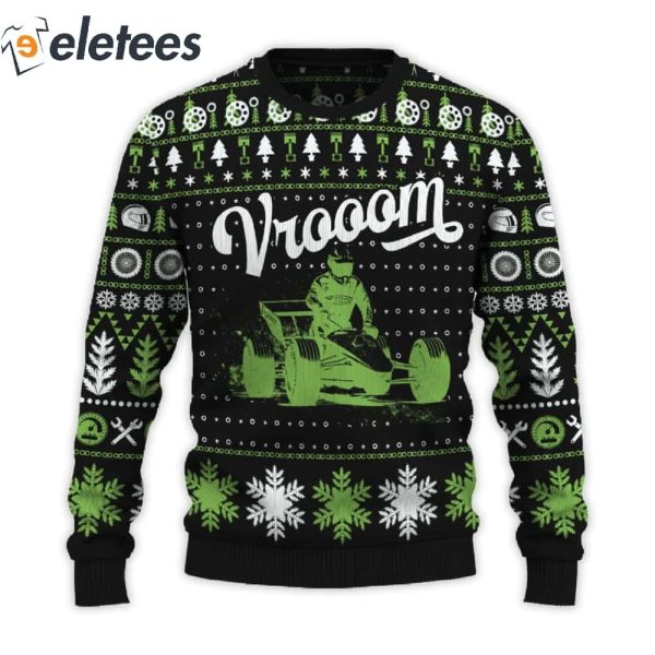 Vrooom Dirt Oval Track Racing Ugly Christmas Sweater