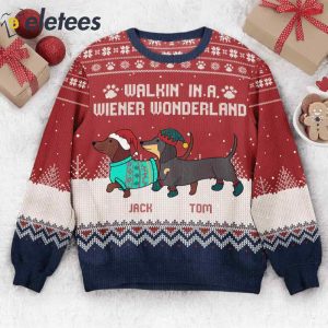Walkin In A Wiener Wonderland Custom Name Ugly Christmas Sweater