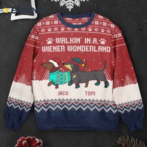 Walkin In A Wiener Wonderland Custom Name Ugly Christmas Sweater1