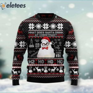 Cute Cat What Does Santa Drink At Christmas Ugly Christmas Sweater