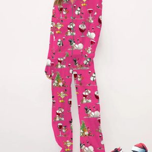 Winey Snowman Pink Long Sleeve Pajama Set 2