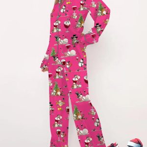 Winey Snowman Pink Long Sleeve Pajama Set 3