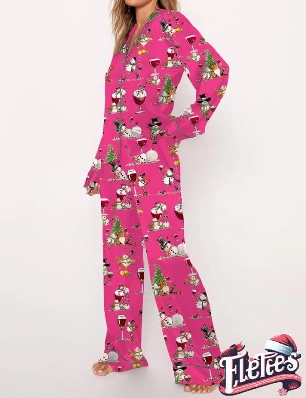 Winey Snowman Pink Long Sleeve Pajama Set