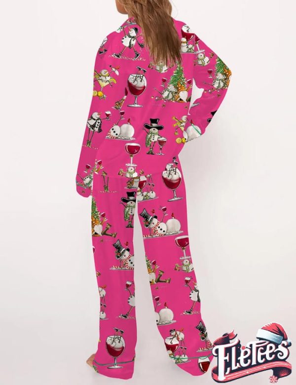 Winey Snowman Pink Long Sleeve Pajama Set
