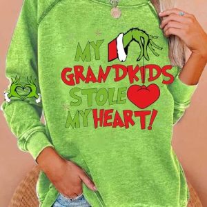 Women My Grandkids Stole My Heart Christmas Print Casual Sweatshirt 1
