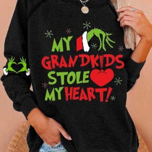 Women My Grandkids Stole My Heart Christmas Print Casual Sweatshirt 2