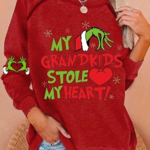 Women My Grandkids Stole My Heart Christmas Print Casual Sweatshirt 3