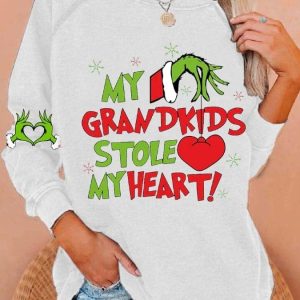 Women My Grandkids Stole My Heart Christmas Print Casual Sweatshirt 4