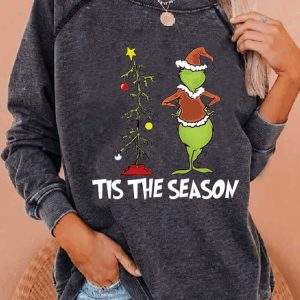 Women Tis The Season Christmas Print Casual Sweatshirt1
